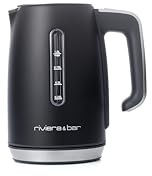 riviera&bar - Elektrischer Wasserkocher Inox 1L - 2000W - 5 Temperaturstufen, LCD-Anzeige, Warmhaltefunktion 30 Min - Überhitzungsschutz - Kompaktes Design - Schwarz