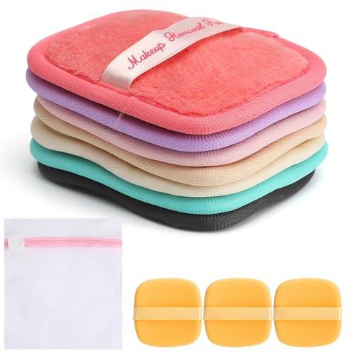7 Stk Abschminktücher Wiederverwendbare, 10x12 cm Abschminkpads | mit Netz-Wäschesack, Waschbar Reinigungspads Gesicht Reusable Makeup Remover Pads für Travel Erase Kosmetik