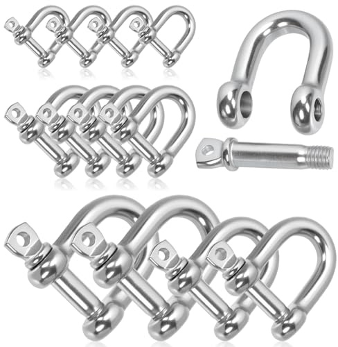 Glarks 12pcs M4/6/8/10 Stainless Steel D Shape Shackle, D-Shape Anchor Shackle, Heavy Duty D Shape Shackle for Ships, households, Cargo handling, and Land Transportation