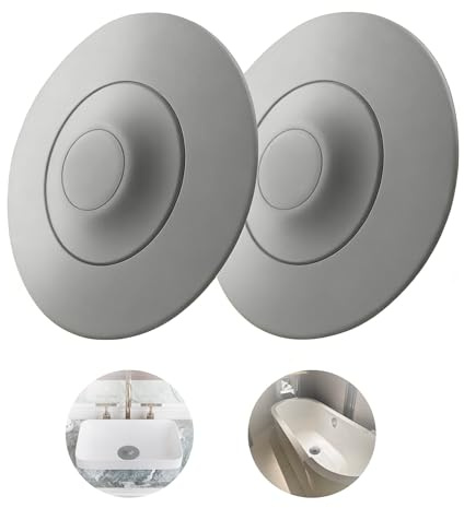 MIMOX Tapón de desagüe de silicona universal – Tapón para lavabo y bañera con función de presión y colador de pelo – 2 piezas colador de desagüe para lavabos, lavabos y desagües de cocina, gris