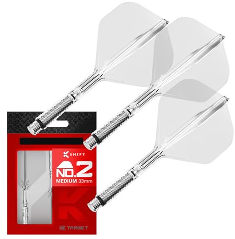 Target Darts K-Shift No.2 Integrated Flights & Shafts | K Shift No.2 Flight & Shaft System, Weiß/Transparent/Schwarz – K-Flex Short/Intermediate/Medium Shift Spin Base, professionelles Dartzubehör