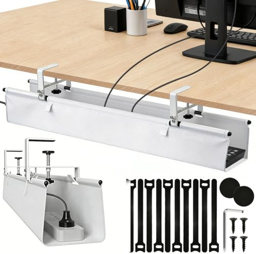 BOPEUY Cable Management Bureau, 90CM Blanc Rangement Cable Bureau, Chemin de Cable Bureau sans Perçage, Range Cable Bureau, pour Bureau et Maison - Guide-goulotte Cable Bureau à Domicile
