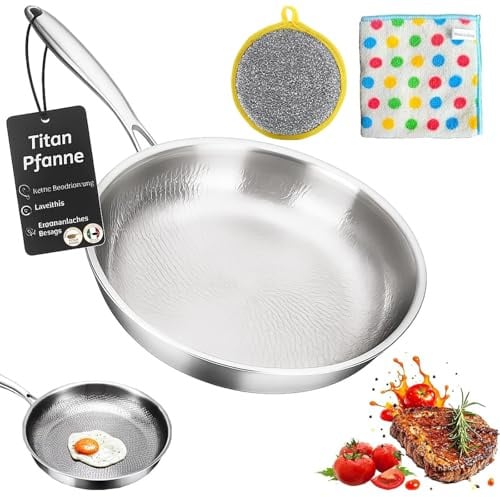 iushen Titan Pfanne, Unbeschichtet Titan Pro Bratpfanne mit Abnehmbarem Griff, Professionelle Titanpfanne für Induktion Gas Elektro, 20/24/26/28/30 cm (Ohne Deckel, 24 cm)
