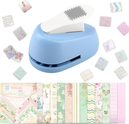 YUE QIN Briefmarken Stanzer Creative Motivstanzer Stanzer Briefmarkenform | Rechteckiger Eckenstanzer Stamp Puncher mit 24 Scrapbook Papier für Scrapbooking Papierbasteln Kartenherstellung Etiketten