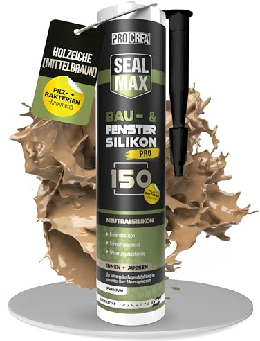 PROCREA® Premium Bausilikon 150 (holzfarbe) [Allwetter-Silikon] Neutrales Fenster- und Universal-Silikon mit fungizider Ausstattung - Farbe eiche natur auch für Sanitär geeignet - Profi-Qualität