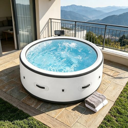 SENJINGHUA Vasca idromassaggio gonfiabile per 4-6 persone, 2500 W, portatile, rotonda, vasca idromassaggio a prova di perdite, con copertura isolante e pompa di riscaldamento, in PVC resistente, per
