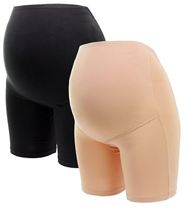 Herzmutter Culotte Maternité Coton - Shorty Culotte Grossesse - Anti Frottement Cuisse - sous-vêtements Maternité - Panty Femme Enceinte - OekoTex100-5020 (L, Beige-Noir)