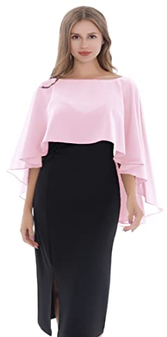 Baoqiya Zafala Hochzeit Stola Damen Achselzucken Chiffon Braut Stola and Schal Brautkleid Abendkleid für Hochzeit Abend Gala (Rosa)