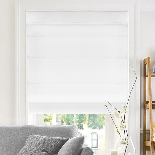 Chicology, Window Treatments, Roman Shades, Polyester Fabric Plastic Metal Steel, Belgian Snow (Privacy & Light Filtering), 31 W X 64 H
