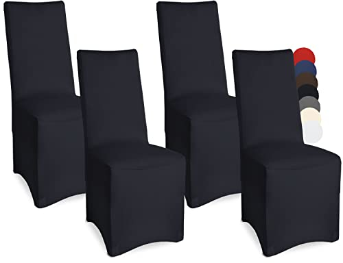 Beautissu Bankett Stuhlhussen 4er Set 45x90 cm - Leona Elegante Stretch Hussen für Stühle -Elastische Stuhl Überzüge im Set mit ÖKO-TEX Siegel in Schwarz