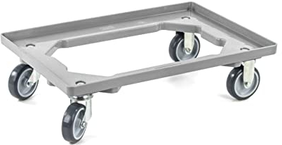 aidB Kunststoff Transportroller Offen - Grau - mit Gummiräder, 2 Lenkrollen und 2 Bockrollen - Einzel
