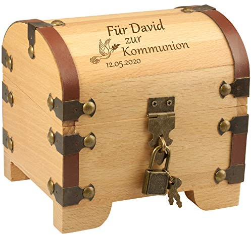Kommunion Geschenke für Mädchen personalisiert | Schatztruhe mit Gravur | Kommunion Geschenk Junge | Erstkommunion Geschenke Mädchen | Kommunionsgeschenke für Jungen | Geldgeschenk Kommunion