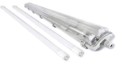 pureled SET 1x LED Feuchtraumleuchte Wannenleuchte Keller Werkstatt IP65 2x T8 LED 120cm 18W 4000K G13 Bürolampe (neutralweiß)