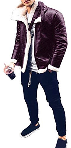 Onsoyours Giacca Invernale da Uomo Biker in Pelle Maniche Lunghe Risvolto Caldo Pelle Cappotti Cerniera Moda Giubbotto Parka Giacca Autunno Inverno Viola X-Small