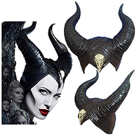 Kaimeng Halloween Kostüm Damen Königin Hörner Helm Cosplay Maleficent Kostüm Latex Schwarz böse Kopfbedeckung Stirnband Dekoration Erwachsene Hörner Hut für böswilliges Cosplay, Party