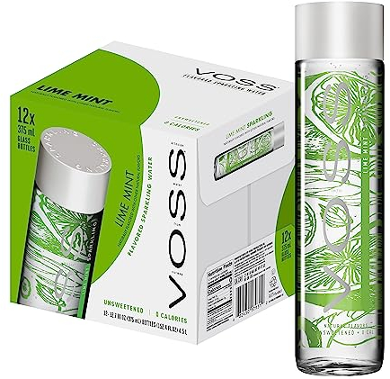 VOSS Lime Mint Flavoured Sparkling Water, Pack of 12 x 375ml VOSS Original Glass Bottles, Zero Calories, No Sugar, Naturally Sourced
