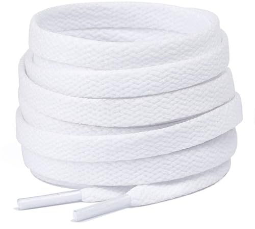 Stepace 2 Paar Flache Schnürsenkel, 8 mm Breite Premium Ersatz Schuhbänder für Turnschuhe, Sport, Freizeitschuhe Weiß 100cm