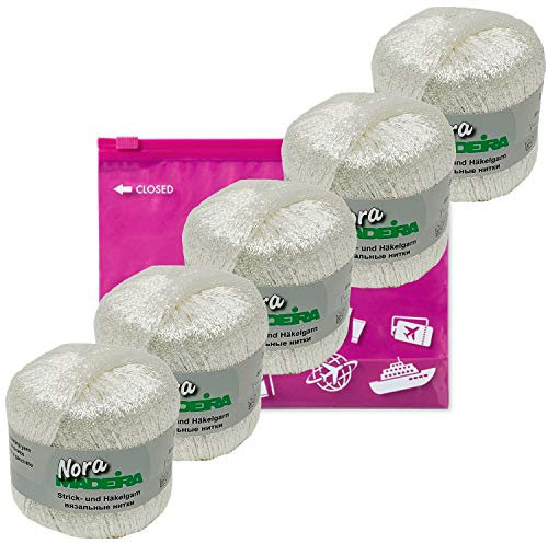 Häkelgarn Glitzergarn Strickgarn metallisiertes Haekelgarn Madeira Nora 5x25g Farbe 390 weiss irisierend