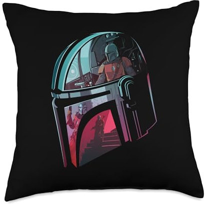 Star Wars Mandalorian Din Djarin Neon Beskar Helmet Throw Pillow, 18x18, Multicolor