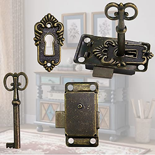 FIGFYOU 2 Pcs Serrure Meuble Ancienne, Serrures Armoire en Alliage de Zinc, Serrure Placard Bronze Vintage, Petites Serrures Tiroir Antique avec Clé, pour Décoration Boîtes à Bijoux Bureau Maison