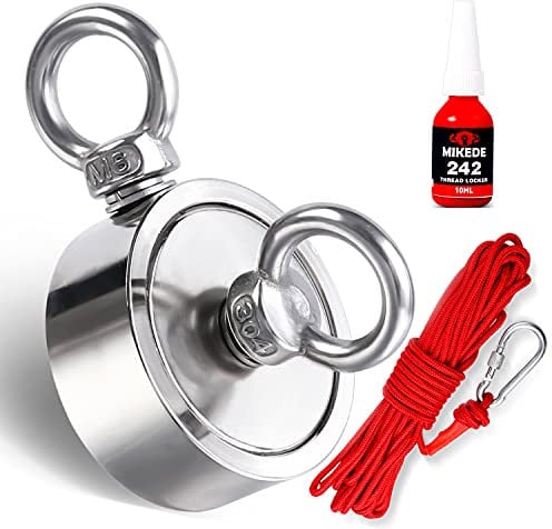 MIKEDE Fishing Magnets Double Sided, Strong Combined 450lbs Pulling Force Neodymium Magnet Fishing Kit with Nylon Rope, 1.89inch Diameter Rare Earth Magnet for Magnetic Fishing and River Lake Hunting