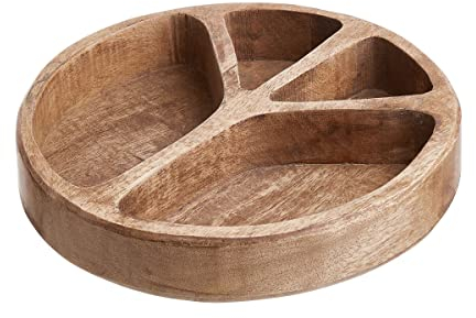 BUTLERS Snackschale Ø22cm Snackteller mit Fächern -PEACE & LOVE- Servierteller aus Mangoholz ideal | Ideal als Servierplatte, dekorativer Teller oder Dekoschale