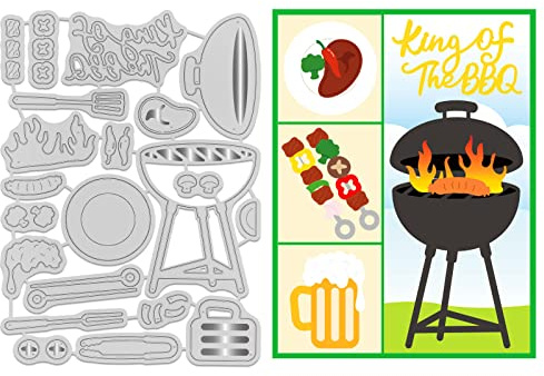 GLOBLELAND Outing Grillwurst Stanzschablonen, Schaufelgabel Clip Wurst Chili Stanzschablonen für Kartenherstellung Dekoration und DIY Grill Bier Scrapbooking, Brokkoli Pilze Platte Schneideschablone
