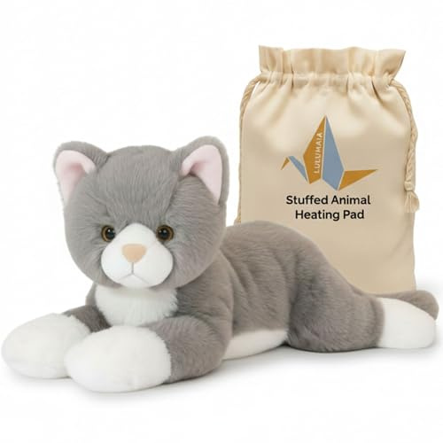 Lulumaia Heating Pad for Cramps - Menstrual Heating Pad in Cute Animal - Microwavable Stuffed Animal to Relief Your Cramps, Pain, Stress, Tension - Snuggle with Cute Weighted Plush Animal(Cat)