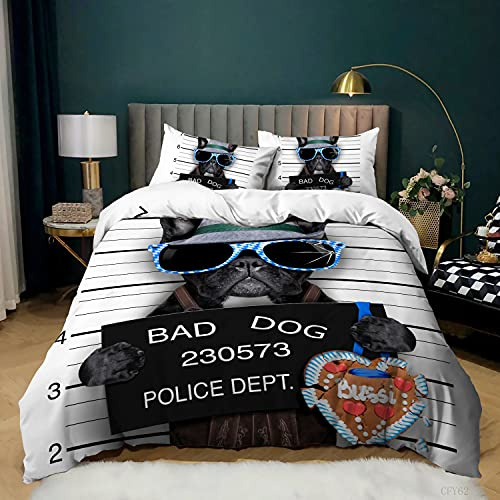 LISaINmAy Bettbezug-Set, bügelfrei, mit Brillen, Bettwäsche-Set, 3-teilig mit Reißverschluss + 2 Kissenbezüge (Doppelbett (200 x 200 cm), Hund 01
