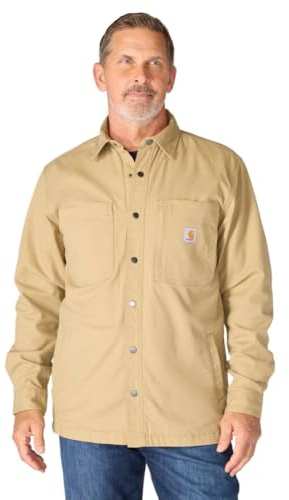 Carhartt Herren Rugged Flex Relaxed Fit Canvas Fleece Lined Snap-Front Shirt Jac, Dunkles Khaki, L