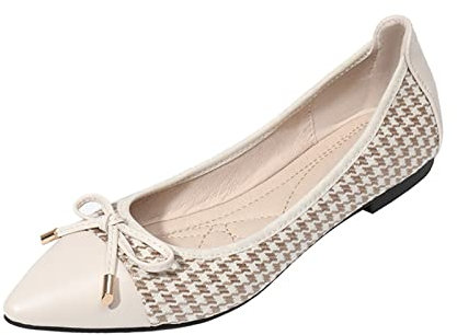 MACHSWON Womens Ballerina Flats Slip On Bow Tie Elegant Pointed Toe Classic Comfy Ballet Dress Pumps(Apricot, Size 6)