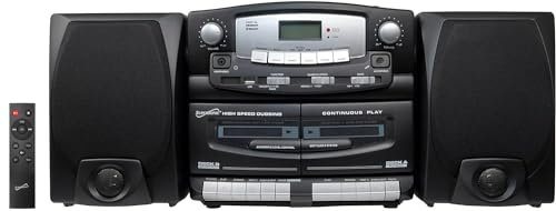 Supersonic Black Edition, sistema stereo Bluetooth vintage, per musica domestica, lettore CD/MP3, radio AM/FM, doppio lettore di cassette/ingressi USB Rec, altoparlanti staccabili, AC/DC, (telecomando