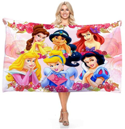 DOTERO Prinzessinnen Strandtuch XXL-Rosa Mädchen Badetuch 80x160cm-Cartoon Prinzessin Design-microfaser frottee handtucher strandlaken (2,70x140cm)