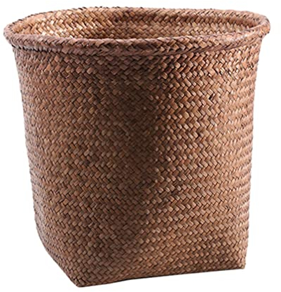 Operitacx Cesta Con Tapa Mini Papelera Escritorio Contenedores Rusticos Papelera Tejida De De De Mimbre De Flores Secas Cesta De De Ratán Para Oficina En Casa (M) Mimbre Natural Cestas Con Tapa