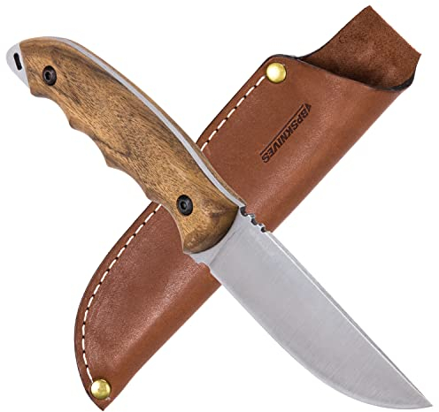 BPS Knives HK4 CSH - Coltello in acciaio al carbonio a lama fissa - Coltello da campeggio sopravvivenza campo artigianali con manico in legno e Full-Tang con fodero in cuoio