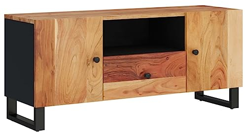vidaXL TV Schrank, Fernsehschrank mit Stauraum, Fernsehtisch Lowboard mit Eisenbeinen, TV Board HiFischrank Sideboard, Massivholz Akazie Holzwerkstoff