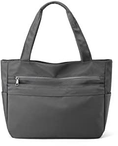 CORIOS Damen Nylon Handtasche Wasserdicht Schultertasche Casual Henkeltasche Multifunktionale Tote Beutel Leicht Tragetasche für Arbeit Einkaufen Alltag Schule Reise Grau