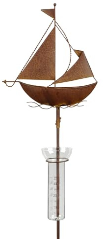 Regenmesser Gartenstecker Segelschiff H:130 cm im Rost Design - Deko Niederschlagsmesser maritim, Schiff, Küste, Maritime Gartendeko Segelboot, Metalldeko
