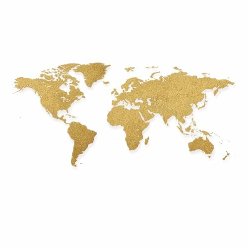 INDIGOS UG - Wandtattoo Weltkarte - Atlas - 120x68 cm - Gold - Wandaufkleber Kinderzimmer Schlafzimmer Küche Badezimmer Büro Dekoration