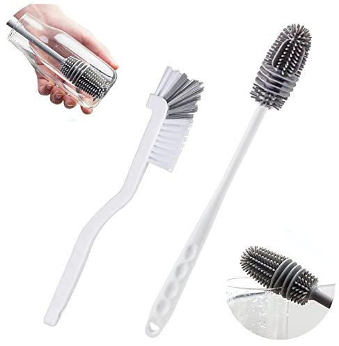 PNOOFR 2 Piezas Cepillo para Botellas,Cepillo de Limpieza de Silicona, Cepillo para Botellas Higiénico con Cabezal Flexible, Apto para Lavavajillas