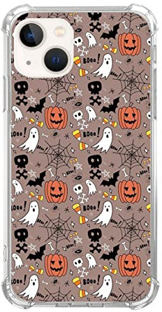 Junilotcik Halloween Handyhülle Kürbis Geist Schädel Muster Cover Kompatibel mit iPhone 15, Niedliche Schwarze Fledermäuse Tiere Hülle für Mädchen Männer und Frauen, Trendige TPU Bumper Handyhülle für
