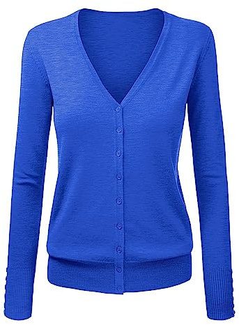 liaddkv Cardigan en tricot pour femme - Col en V - Élégant - Couleur unie - Court - Pour l'automne et l'hiver - Pull en tricot avec bouton - Bleu, bleu, M