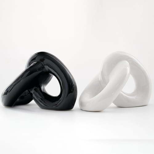Wisifayardin White and Black 2-Link Decorative Ceramic Chain Link Knots Suitable for Bedroom, Living Room, Coffee Table Decor,Office Bookshelf Decor