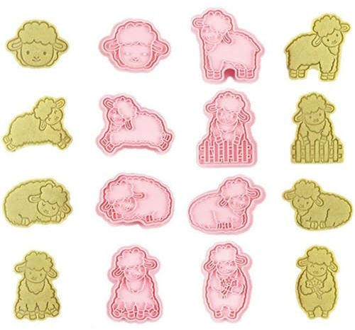 8 pièces Moule à Biscuits de Mouton Mignon 3D en Plastique Dessin animé Cookie gâteau Presse Moule Cuisson Fondant gâteau emporte-pièce Eid Mubarak fête Moule