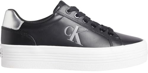 Calvin Klein Jeans Bold Vulc FLATF Laceup LTH Baskets Femme, Noir (Black/Silver), 39 EU