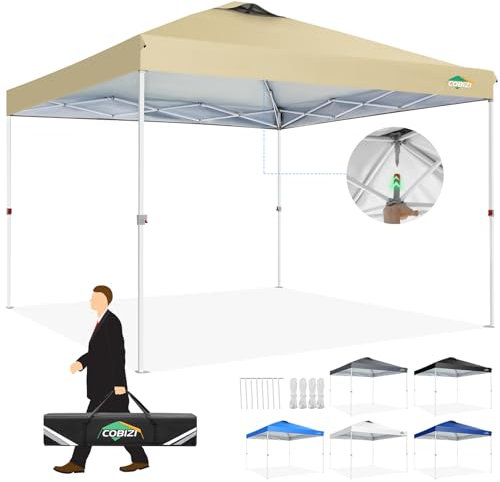 COBIZI Barnum Pliant 3x3 Professionnel One Push Tonnelle de Jardin Exterieur 3x3 ImperméAble Pergola UV-Schutz Tonnelle Pliante De Reception Chapiteau avec Sac De Transport, Kaki