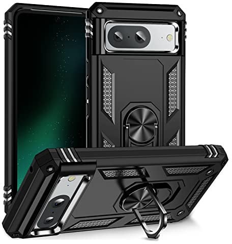 Sawiqpd Google Pixel 8A 5G Case, Military Grade Tough Heavy Armored Protective Phone Case with Magnetic Metal Ring Kickstand Slim Shockproof Duty Armor Cover Case for Google Pixel 8A, Black