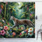 ABAKUHAUS Katze Duschvorhang, Wildleopard in Einer bunten Florale Dschungel Regenwaldpalmen exotisches Konzept, Stoffliches Gewebe Badezimmerdekorationsset mit Haken, 175 x 200 cm, Grün Mehrfarbig
