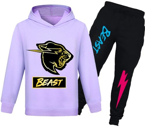 NILKOOZ YouTube Kids Tracksuit Fashion Sports Hoodie and Pants 2pcs Clothing for Boys Girls Ages 1-13（Purple-130cm）