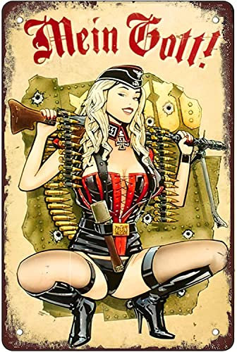 YTOMEAT Lustiges Metallschild, Blechschild, Deutscher Weltkrieg, MG34, Gunner Girl, Outdoor, Zuhause, Wanddekoration, Größe 20,3 x 30,5 cm